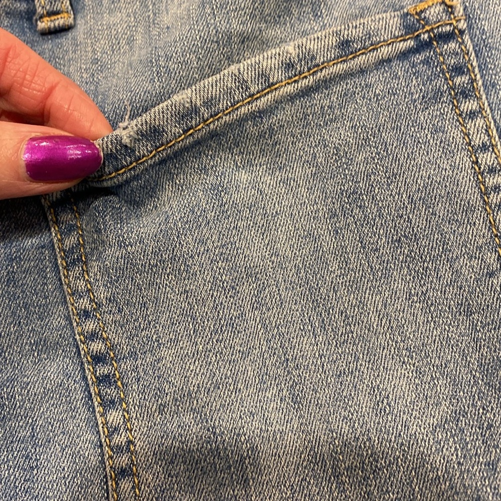 Gap Shortall Blue Jean Bib Overall Shorts Denim XS FLAWS Distressed - Picture 13 of 17